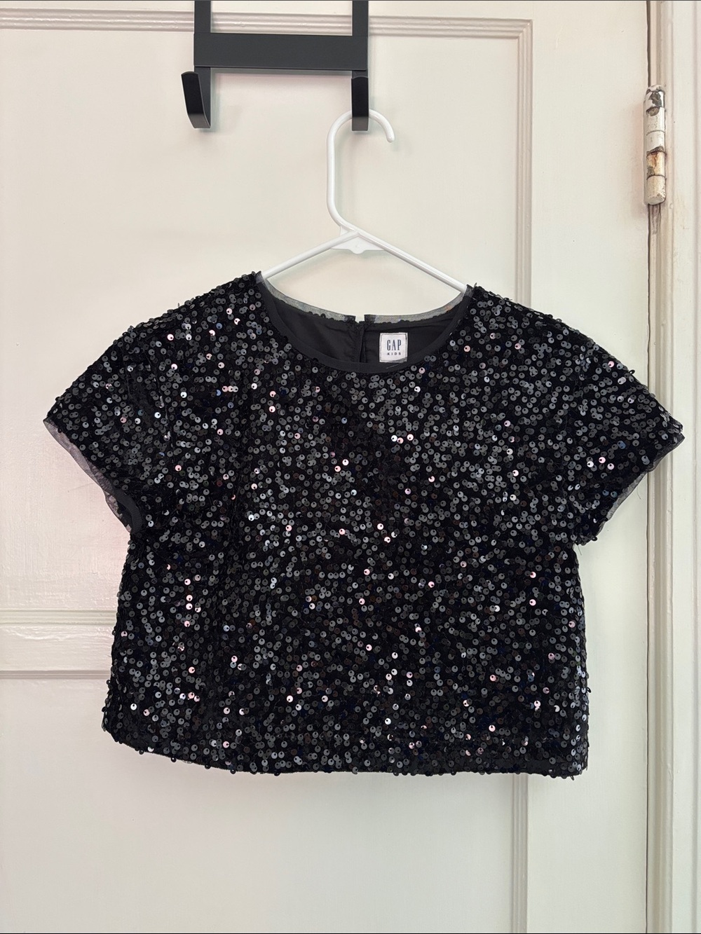 GAP Black Sequin Short-Sleeve Top